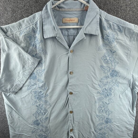 Tommy Bahama Floral Short Sleeve Silk 2XL Blue Vacation Button Up Casual Shirt - Picture 1 of 16